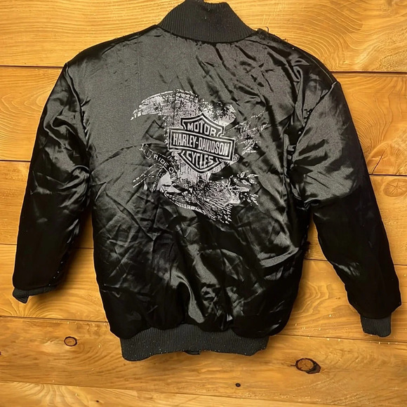 Harley-Davidson Reversible Ride It Live It Bomber Jacket Pocket Zip Black PTP 20 - Picture 10 of 13